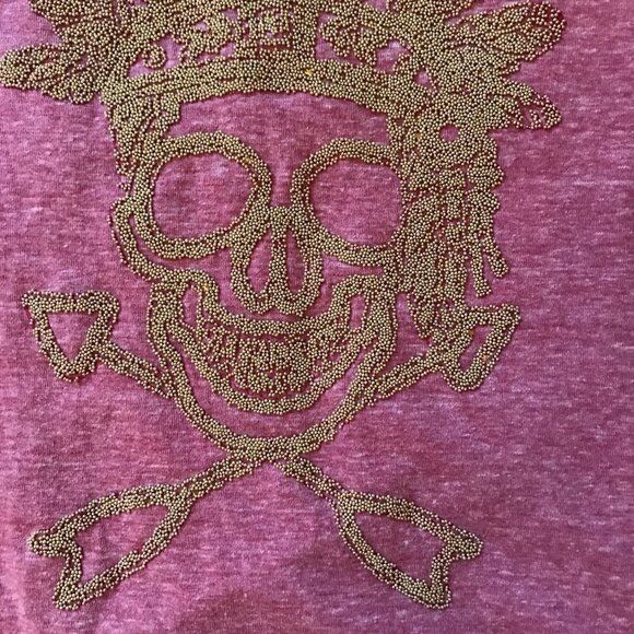 The Clas-sic Skull Tee Tank Top Beaded Pink Heathered Shirt with Fringe Sz Large - Picture 15 of 16